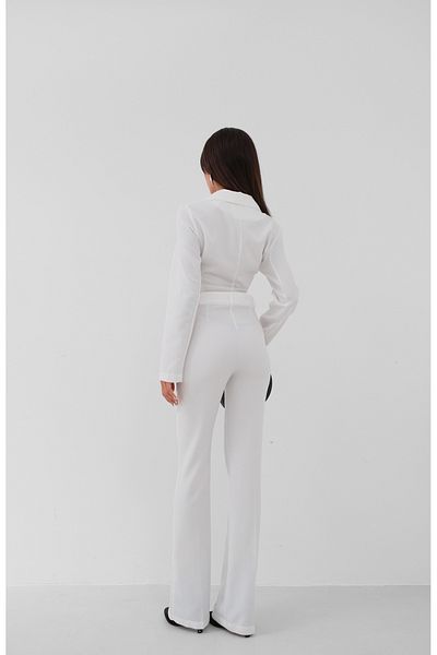 Black Fashion Ecru Crop Jacket and Trousers Set - Tied