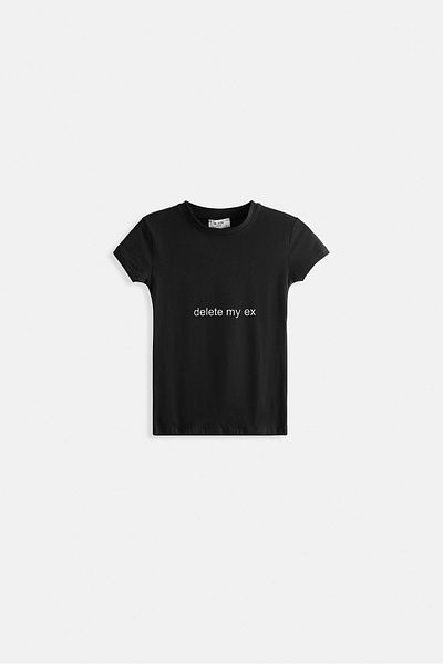 Black Fashion Tricou negru cu imprimeu Lycra Crop Delete My Ex