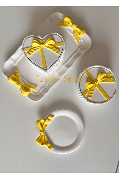 Louve Store Dekoratif Bahar Sarısı Kurdele Tepsi , Mum Tabağı , Takı Tepsisi