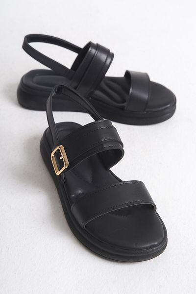 Entella Store Sandale de zi cu zi confortabile, negre, cu cataramă cu curele duble