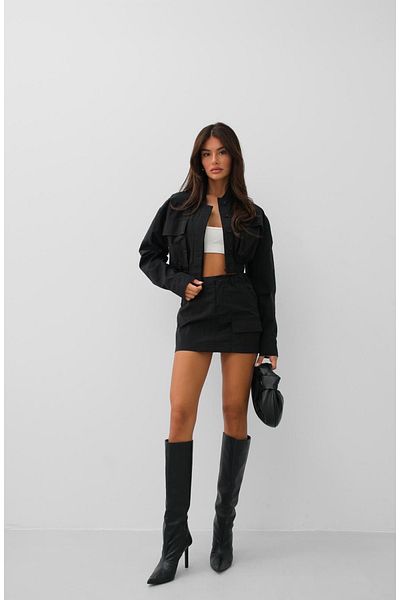 Black Fashion Parachute Fabric Black Skirt - Pocket Detail