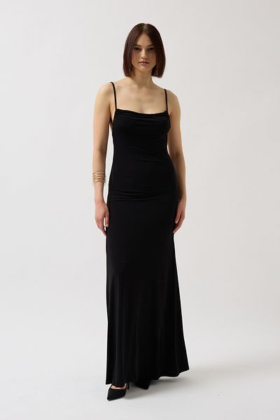 Black Fashion Lacing Detail Degaje Collar Maxi Black Dress