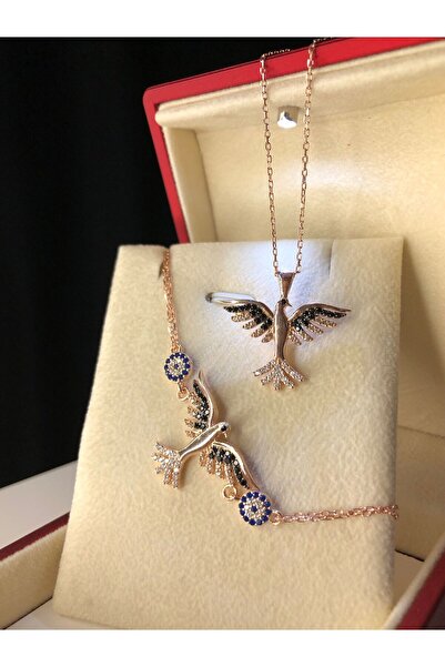 vogutima Kadın Gümüş Set - Zümrüdü Anka Kuşu Nazar Boncuklu • Işıklı Kutuda •...