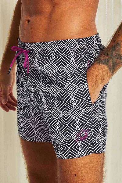 Kom Apollo Geometry Patterned Swim Shorts Black