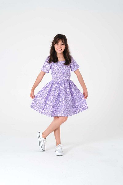 Kyron 100% Cotton Woven Fabric Girl's Lilac Floral Dress / Chic and Elegant Design