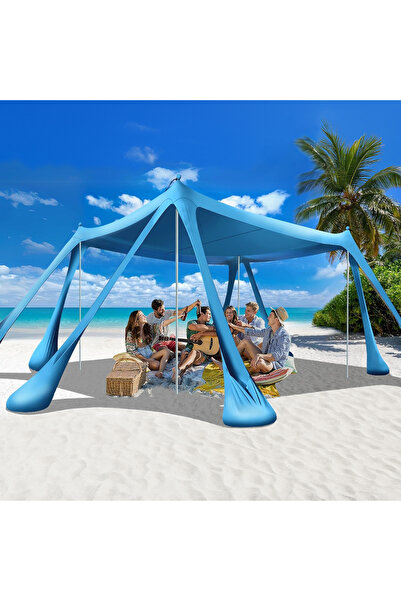 HAEGS Plaj Gölgelik Tente Deniz Şemsiyesi Bahçe Gölgeliği Güneşlik Kamp Piknik 300x300cm Açık Mavi