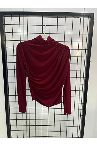 Butik Kadın Bordo Draperi Bluz
