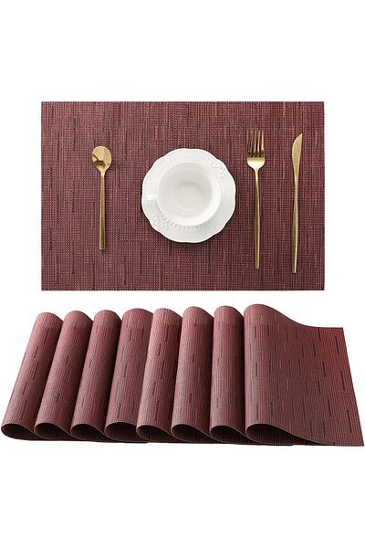 COOYA Placemats Set of 8, Heat Resistant Non-Slip, Washable Durable, PVC Vinyl Woven Table Mats