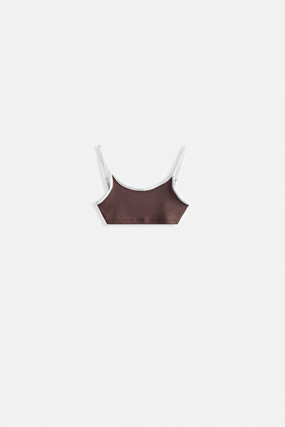 Black Fashion Brown Bra with Piping Detail and Straps