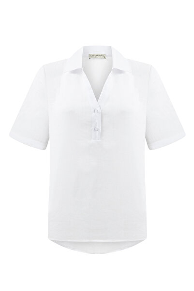 Mudo بلوزة كتان بأكمام قصيرة