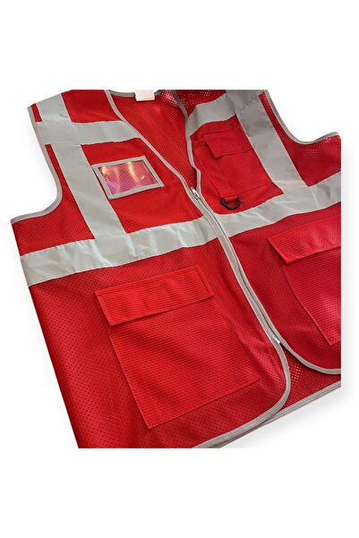 KAYA GROUP TEKNİK EKİPMANLARI KIRMIZI FİLELİ REFLEKTÖRLÜ MÜHENDİS İKAZ YELEĞİ