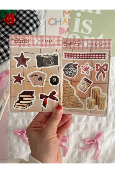 Planet Butik Red Vintage Sheet 2 Sheet Sticker