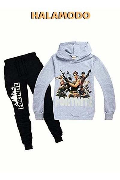 HALAMODO 2 Piece Set Fortnite Printed Suit Long Sleeve Round Collar Hoodie Sweatshirt and Pants