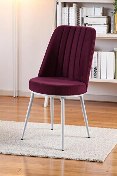 MYMASSA Gold Sandalye - Soho Mor Kumaş - Metal Beyaz Ayak - Mutfak Sandalyesi...