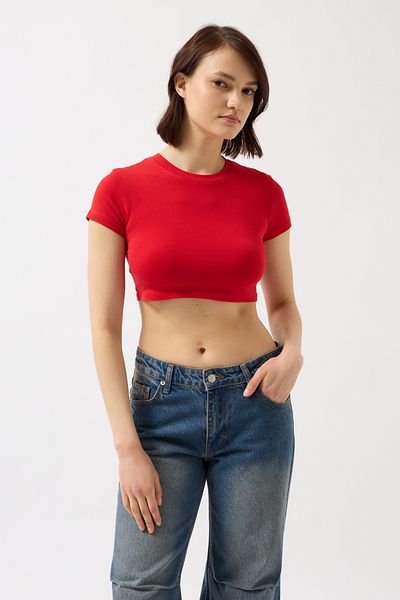 Black Fashion Tricou roșu Lycra Basic Crop