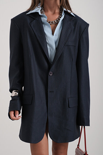 Black Fashion Темно-синій смугастий піджак оверсайз з деталями з вати