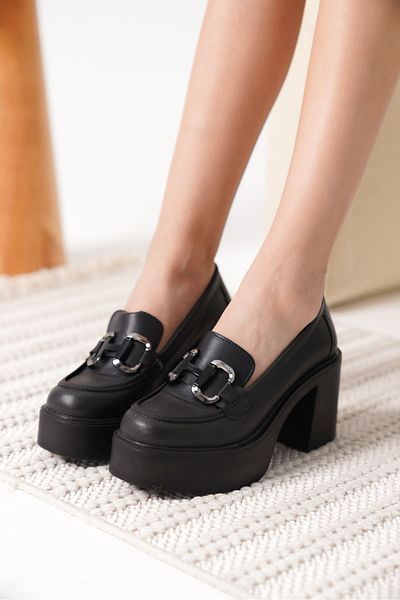 EMOYRA Дамски мокасини Felice Black Skin Silver Sack