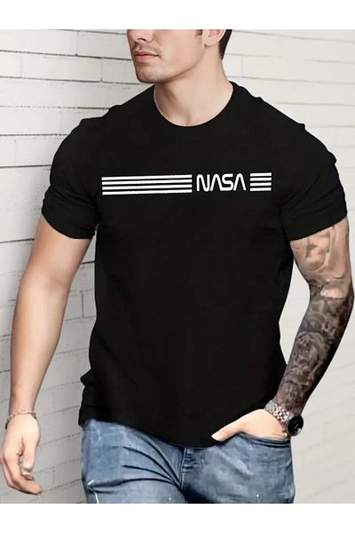 JANES Men's Short Sleeve Nasa Print Crew Neck T-Shirt