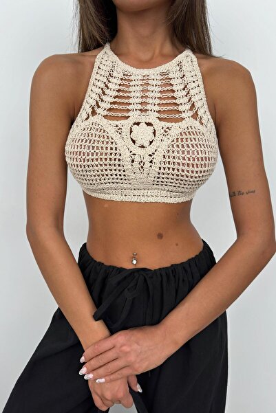 Black Fashion Кам'яний кольоровий ажурний броде кроп-топ