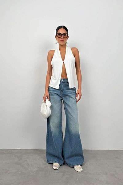 Black Fashion Bluză decoltată cu decolteu în V ecru