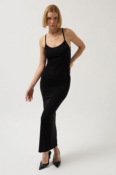 Black Fashion Thin Strap Maxi Black Dress