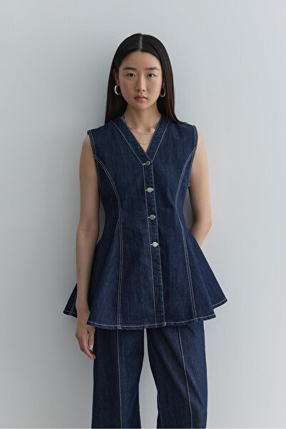 Fahhar Godeli Denim Vest Navy Blue