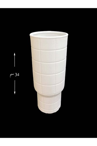 Living White Ceramic Vase with Handle - Realistic Design, 20 cm Height