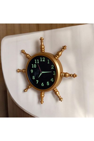Bahat Phosphorescent Gold Metal Wood Sailor Sailor Rudder Wall Clock 34 cm