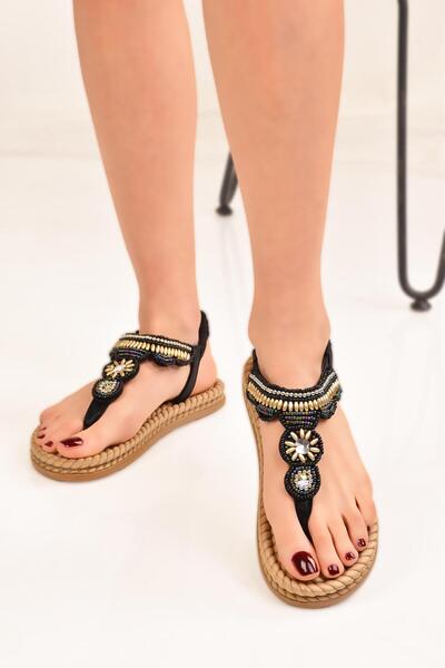 MODAONN صنادل فليب فلوب مطرزة بالخرز للنساء