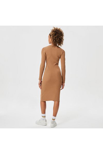 Lacoste Brown V-neck Long Sleeve Women's Dress