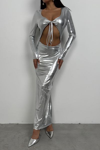 Black Fashion Ασημί Χρώμα - Φόρεμα με δέσιμο στο στήθος και χαμηλή πλάτη