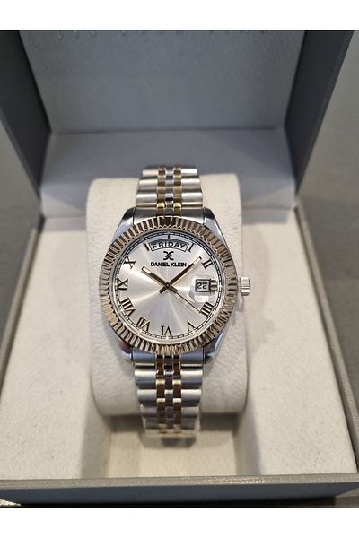 Daniel Klein Yellow Metallic Steel Bracelet Day and Calendar Women Wrist Watch+Bracelet