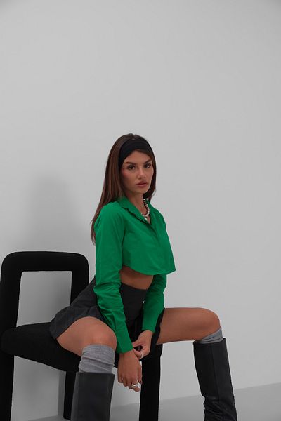 Black Fashion Cămașă Crop Verde - Detaliată Manșetă