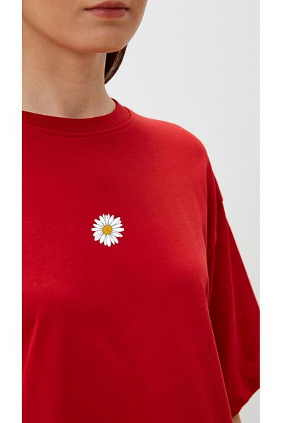 woonkey Women's Daisy Printed Oversize Cycling Collar New Season T-Shirt