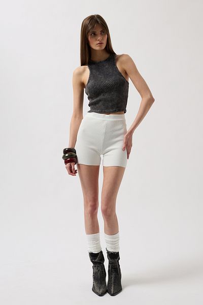 Black Fashion Πλυμένη μαύρη μπλούζα με γιακά Halter Crop