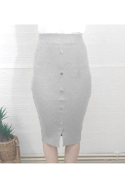 EUROMODA Women's Front Button Detail ,Tricot- Midi Pencil Skirt