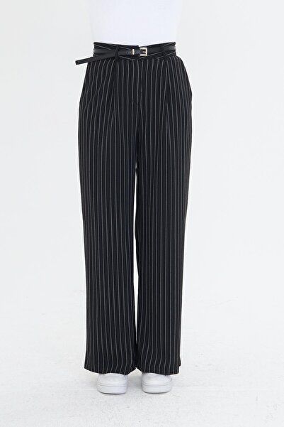TIFFANY&TOMATO Kemerli Çizgili Poliviskon Pantolon
