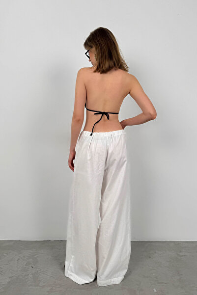 Black Fashion White Tunnel Detailed Voile Trousers