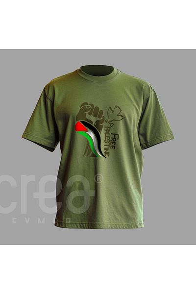 Crea Eymer Wear Δωρεάν Παλαιστινιακή Σημαία Σχεδιασμός Ψηφιακής Εκτύπωσης Βαμβακερή Μπλουζάκι με λαιμόκοψη Χακί - Χακί