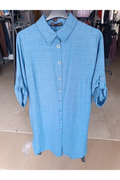 MODA فستان قميص نسائي من الكتان مقاس كبير