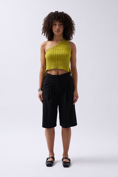 Black Fashion Bluză verde tricotată cu un singur umăr