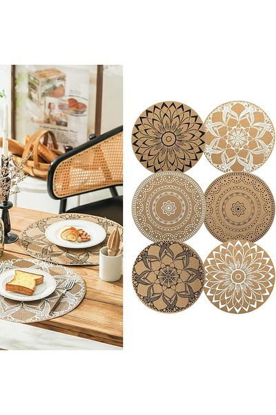 COOYA Placemats Set of 6, Boho Round Washable Heat Resistant Vintage Waterproof Table Decor