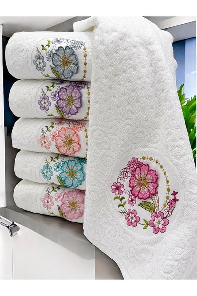 AYHANHOME Σετ πετσετών προσώπου 3D Flower Embroidered 6 τεμαχίων 50x90