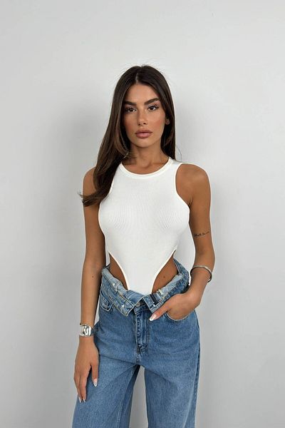 Black Fashion Ecru Swimming Bodysuit - Window Detailed