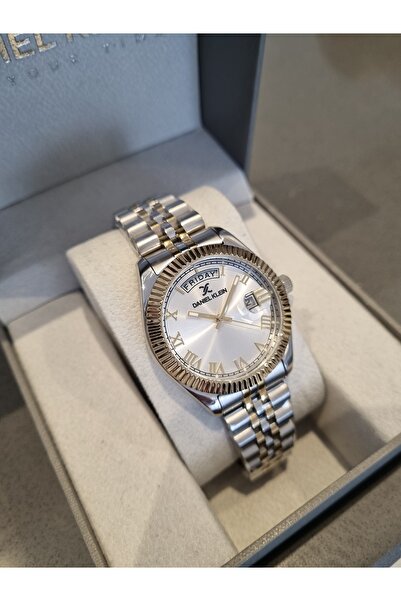 Daniel Klein Yellow Metallic Steel Bracelet Day and Calendar Women Wrist Watch+Bracelet