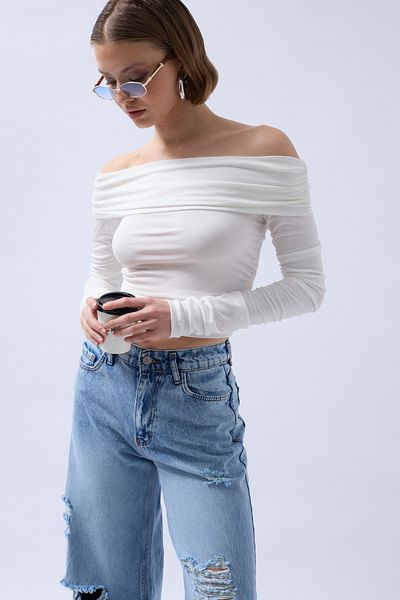Black Fashion Off-Shoulder Strapless White Blouse