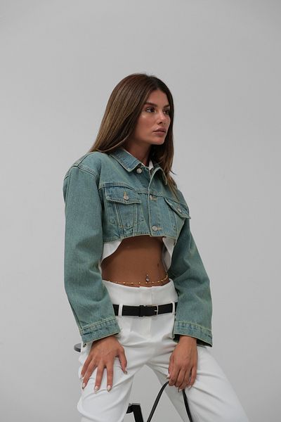 Black Fashion Jachetă de blugi crop căptușită bleumarin