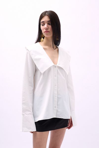 Black Fashion Cămașă albă cu mâneci volante cu guler larg