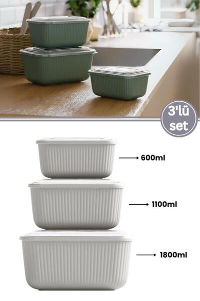 Flora 3 lü Erzak Gıda Saklama Kabı, Buzdolabı Düzenleyici Organizer 3 lü Set ...