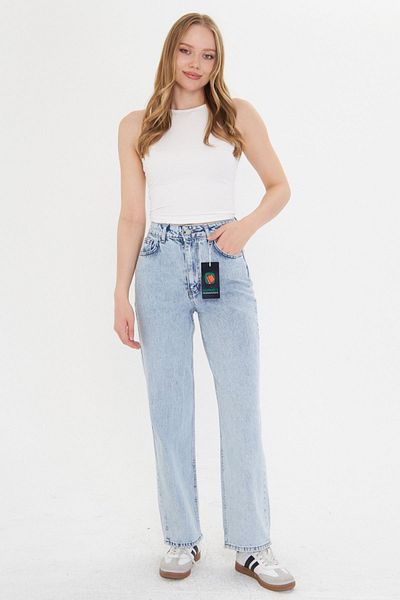 happinice Women's Ice Blue Tube Leg High Waist Regular Fit Trousers